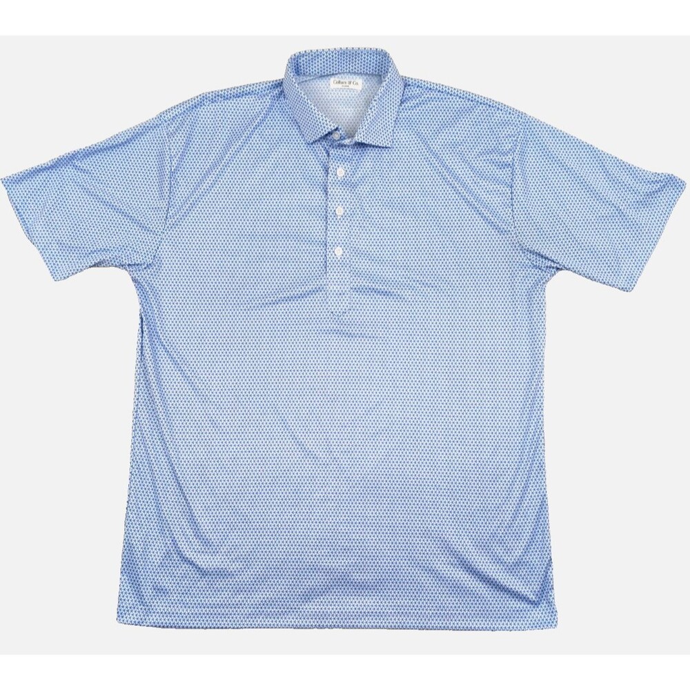 Collars & Co. Men's Dress Collar Polo Shirt XL Blue Geometric 46x31